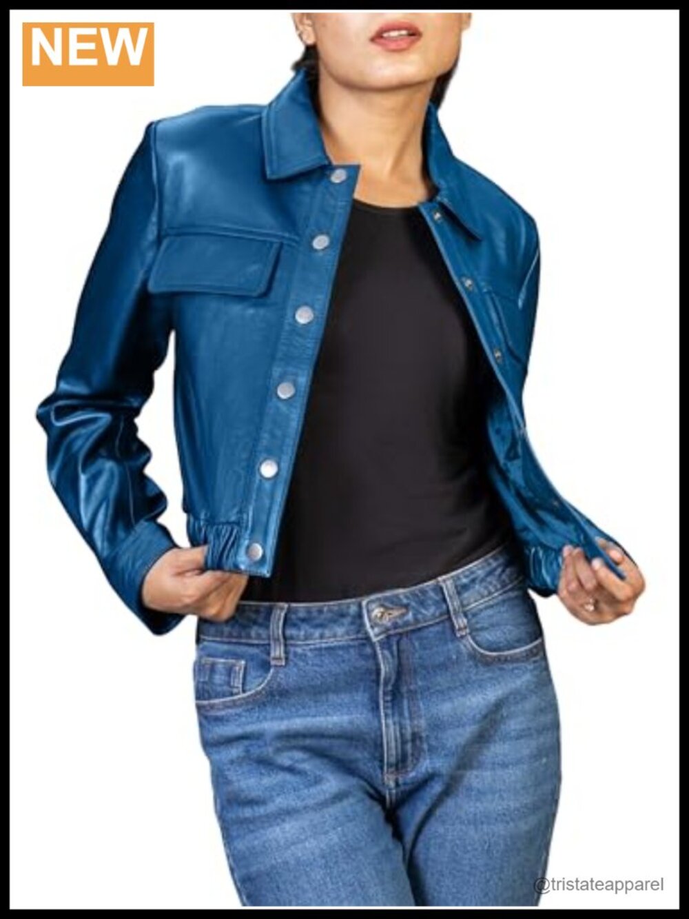 Women's Crop Genuine Leather Jacket Snap Front Moto Biker Short Shirt Jacket